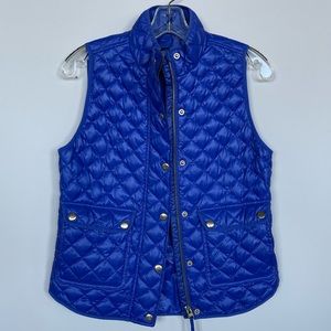 Gorgeous Blue J. Crew Puffer Vest with Gold Details - Size Petite XS